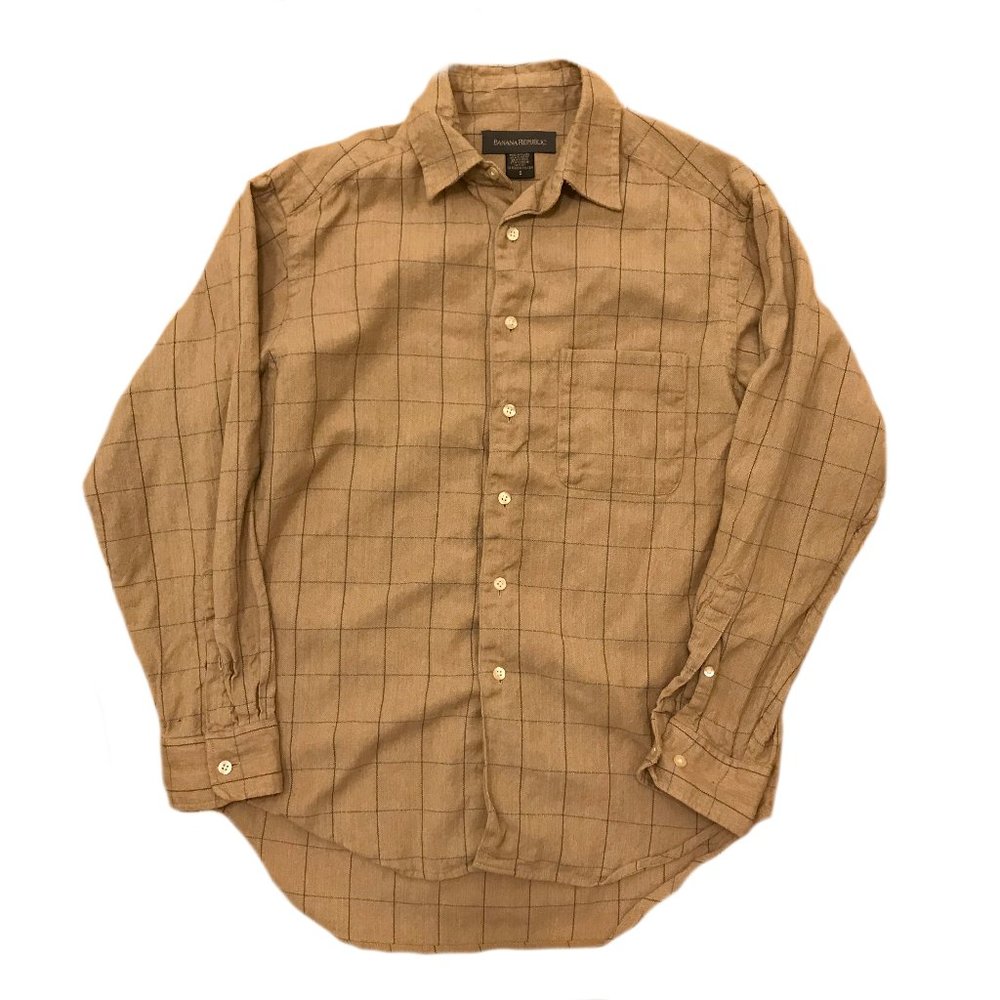Tan Long Sleeve Plaid Flannel Button Up